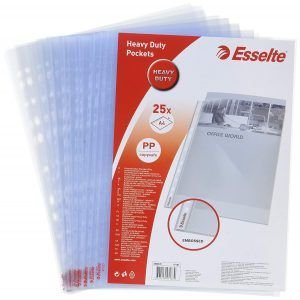 Esselte 47187 - Funda perforada reforzada (A4, polipropileno, apertura superior, 25 unidades