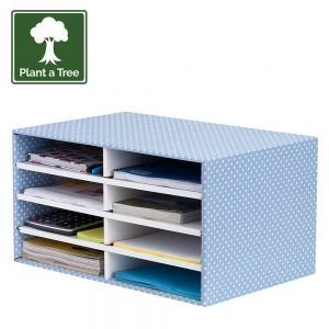 clasificador de sobremesa azul y blanco